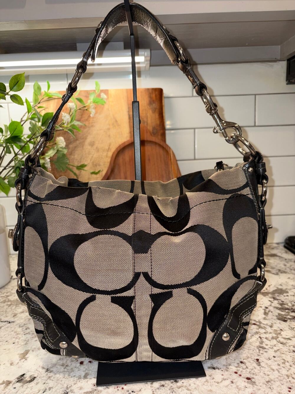 Y2K Coach Carly Signature Hobo 18792M Gray/Black Medium